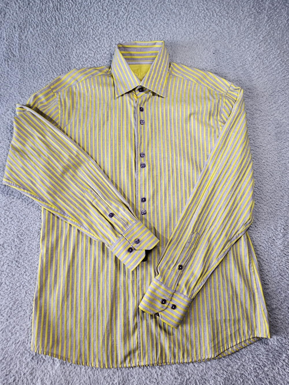 Men's Visconti Yellow and Gray Striped Dress Shirt - Classic Collar